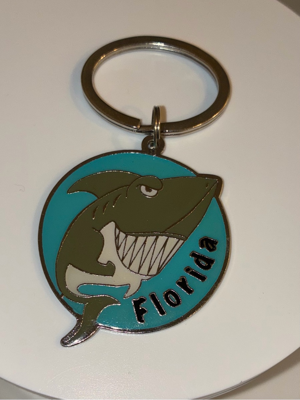 Florida Shark Enamel Keychain - Olive & Teal